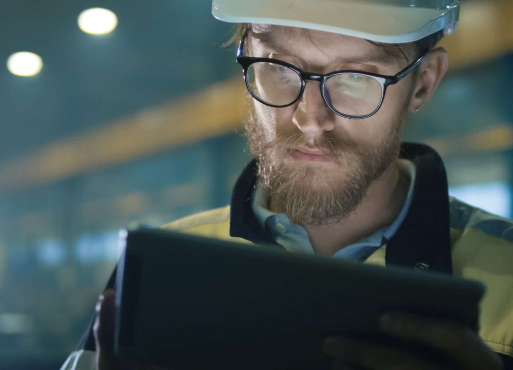 Engineer working on tablet