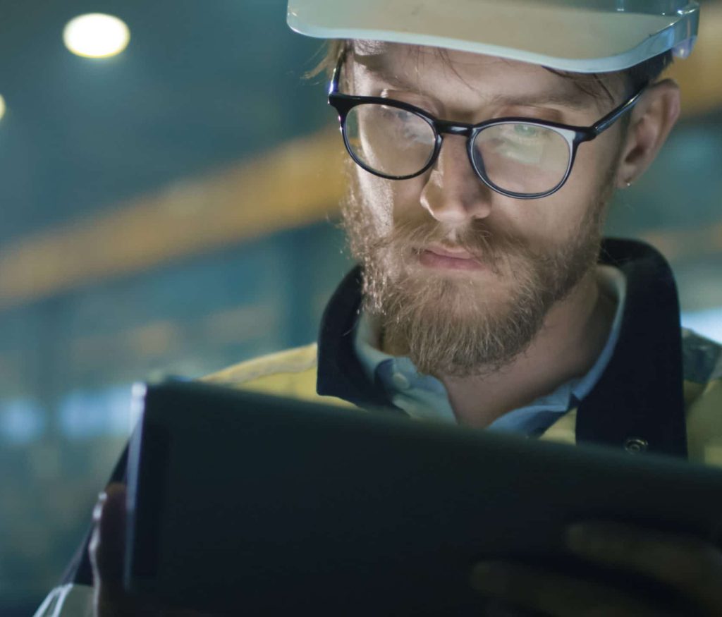 Engineer working on tablet