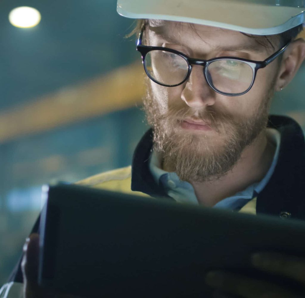 Engineer working on tablet