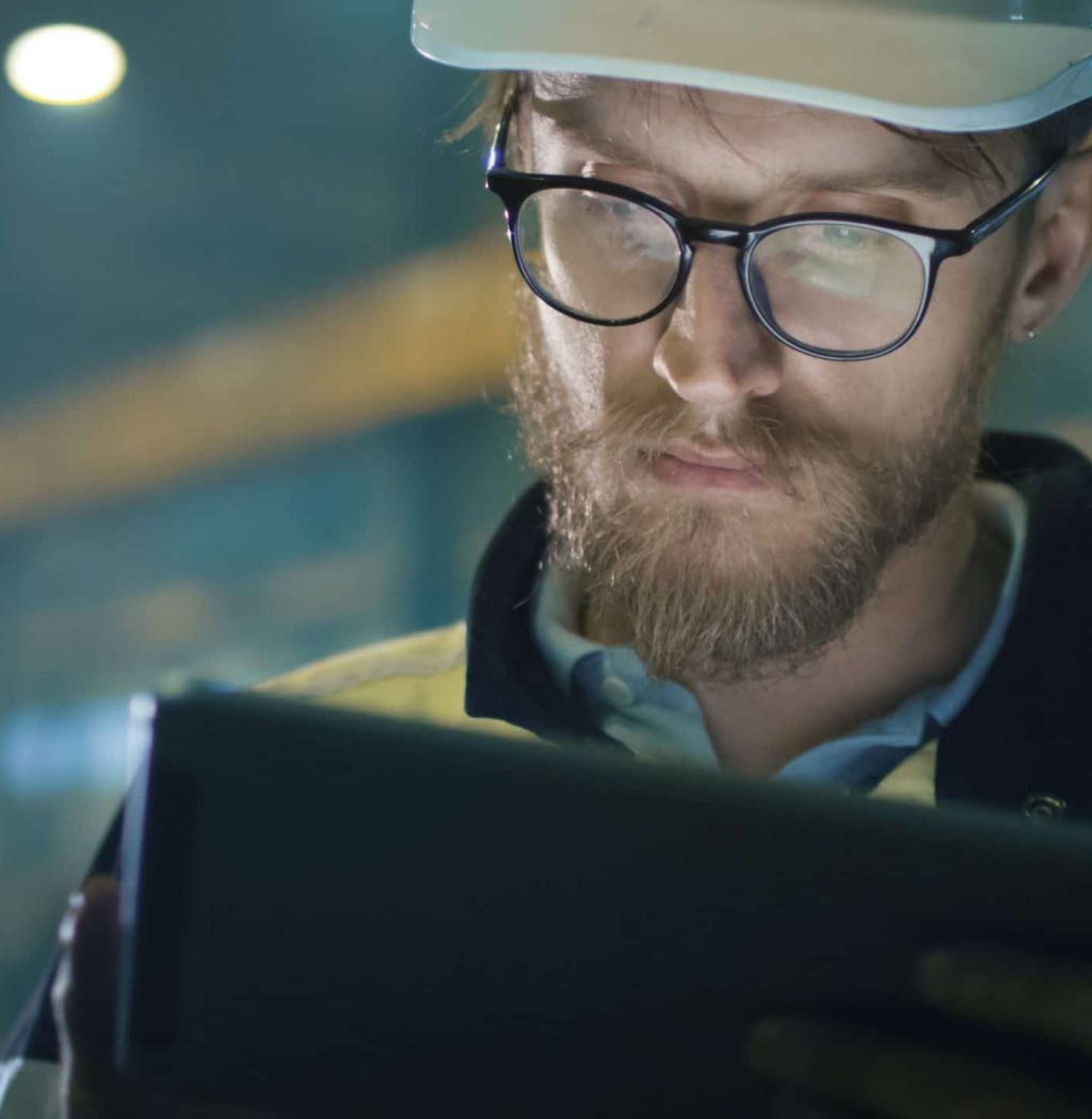 Engineer working on tablet