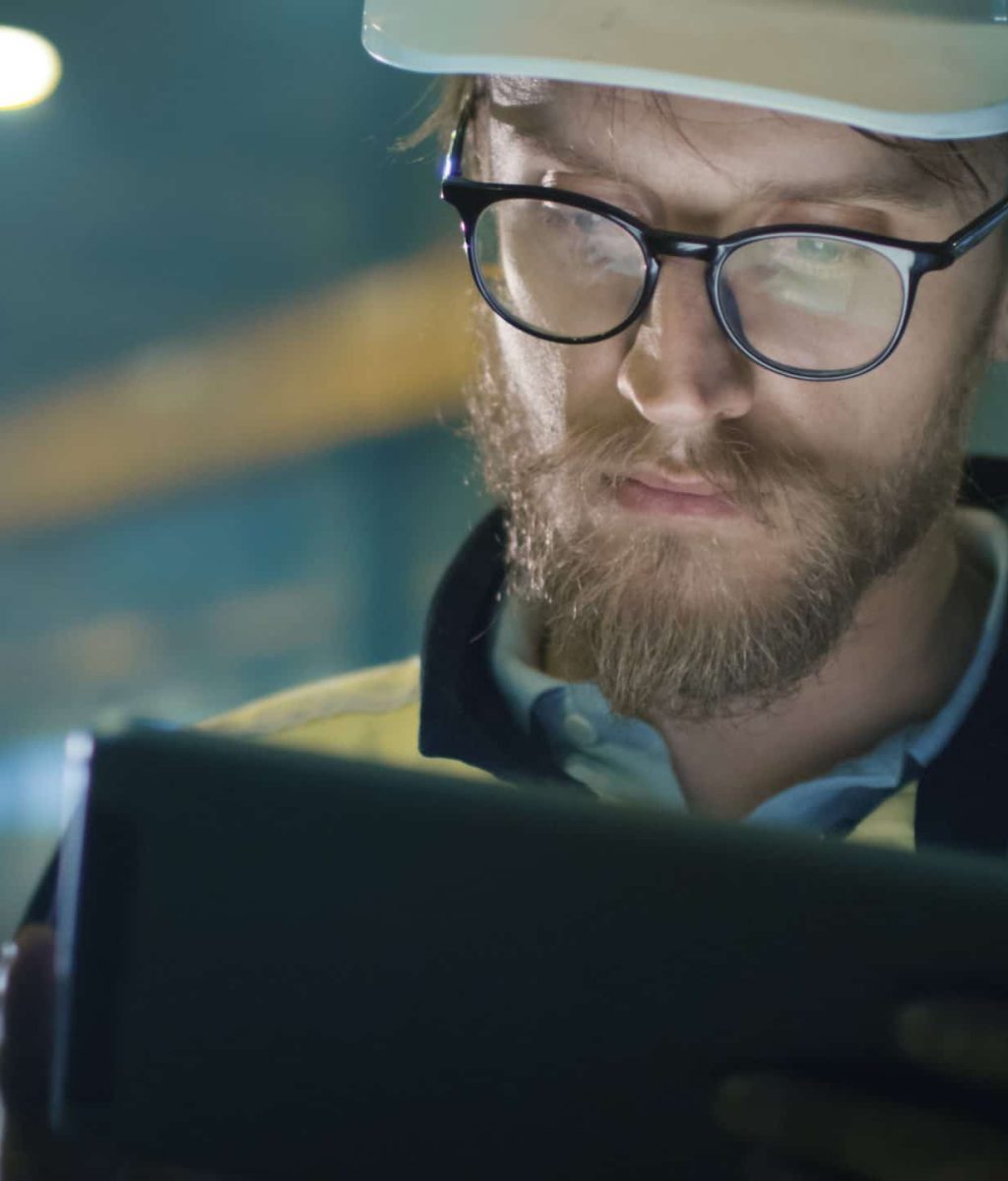 Engineer working on tablet